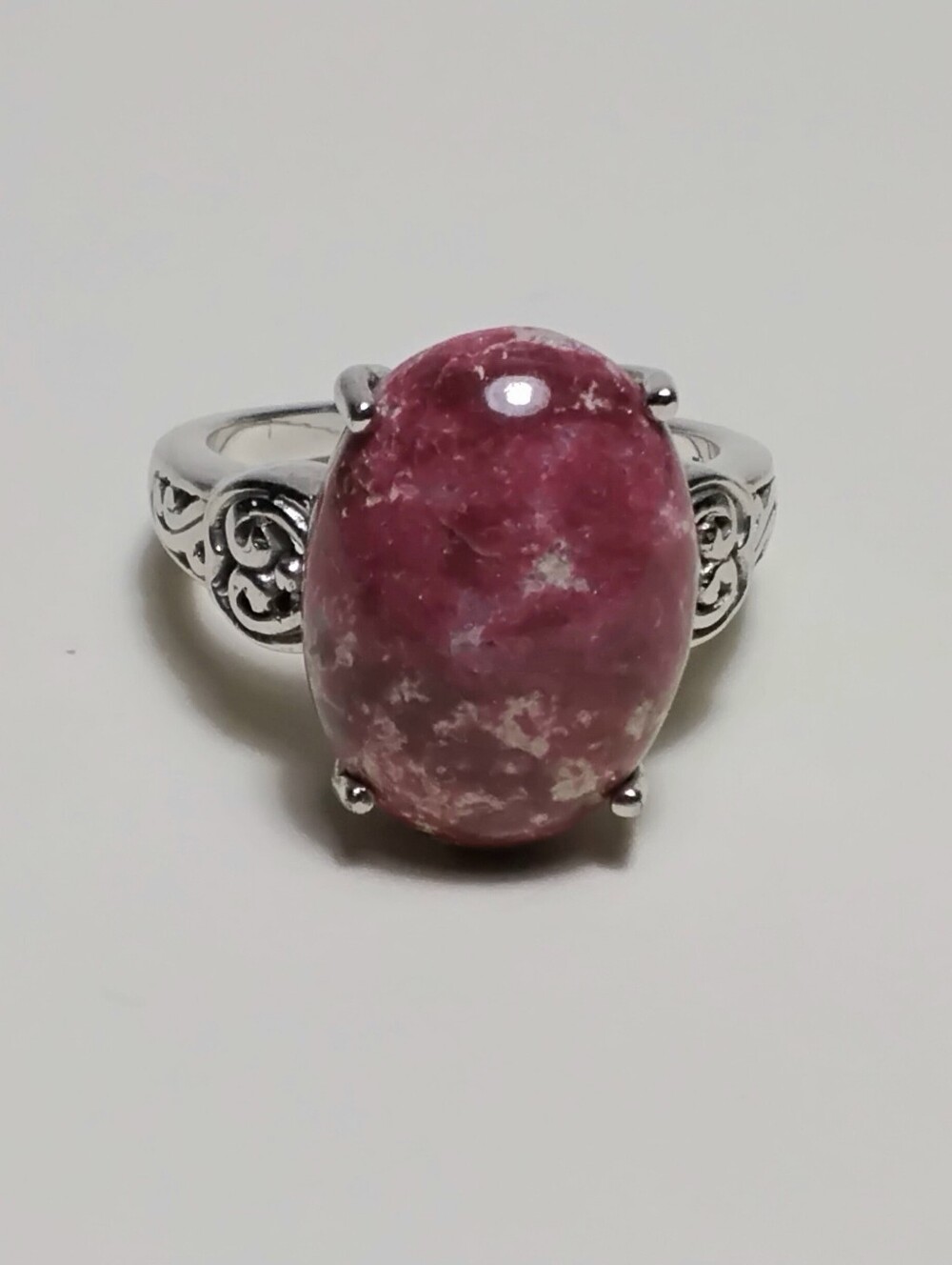 925 Silver Rhodonite Cabochon Ring Sz 8-3/4